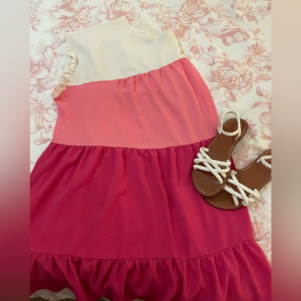Colorblock Pink Tiered Plus Size Dress